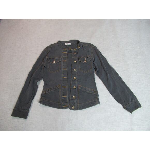 Vintage Contempo Casuals Jean Jacket Women Size M Gray Denim Biker Retro Grunge - Picture 1 of 10